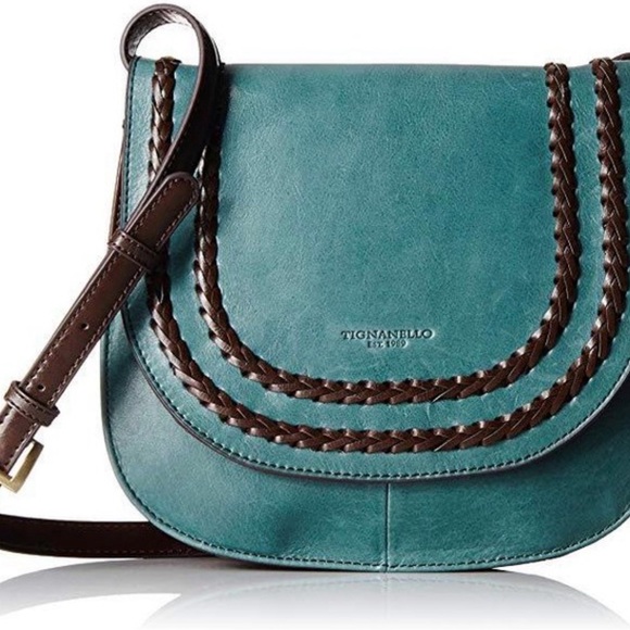 Tignanello Handbags - Tignanello Green Leather Crossbody Bag with Braided Trim